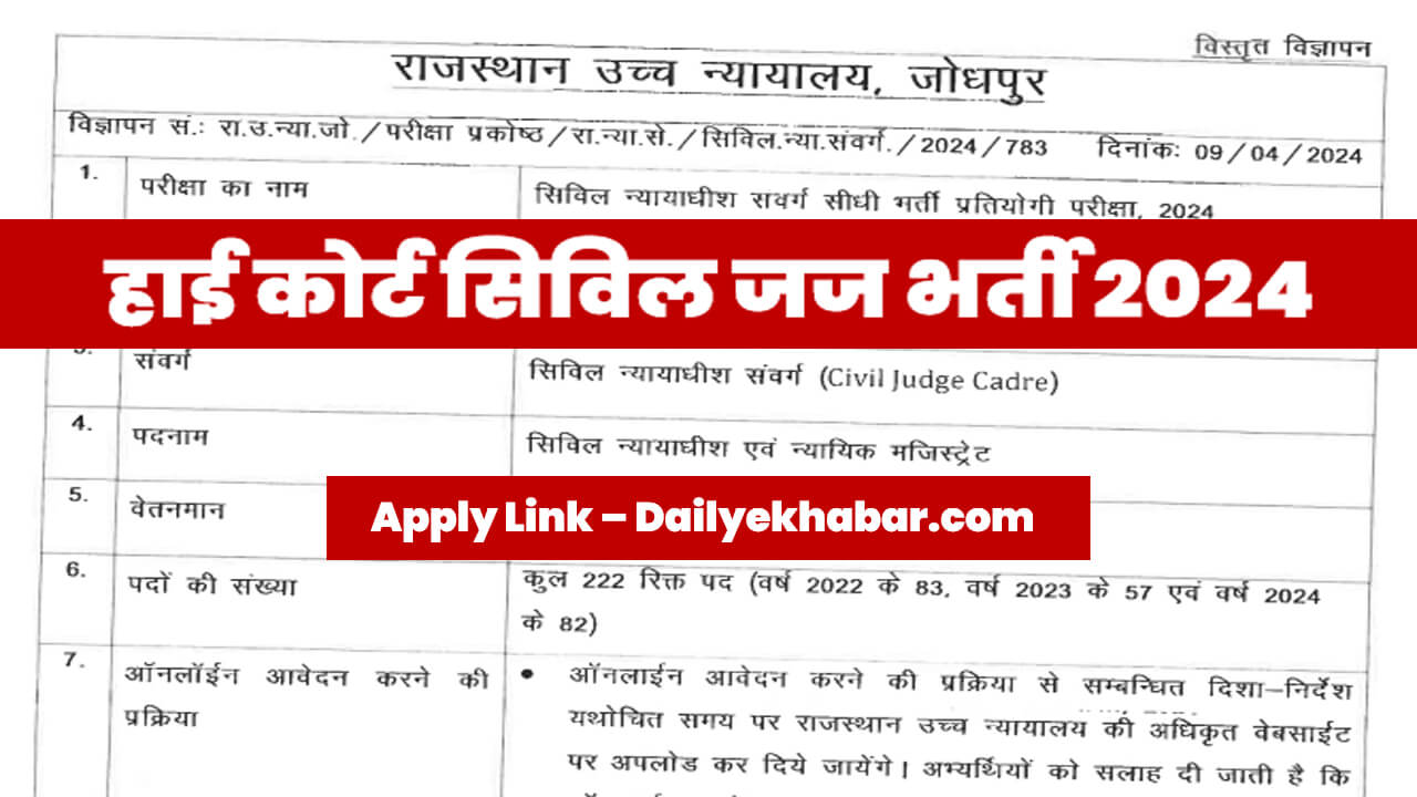 Rajasthan HC Civil Judge Bharti 2024