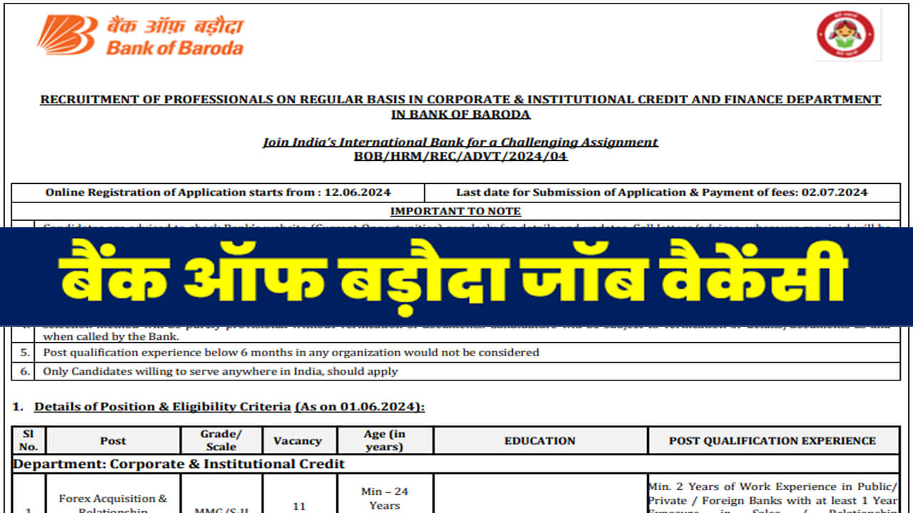 Bank of Baroda Vacancy 2024